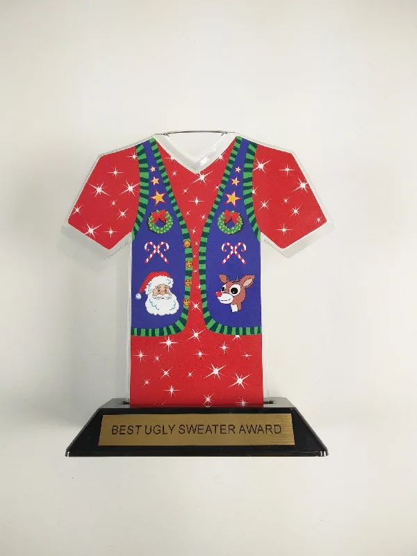 Awesome Ugly Sweater Award Trophy 7" sweater-Red