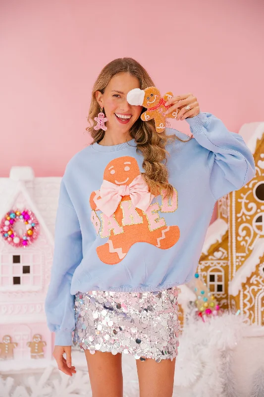 Christmas Wrapped With Love BAKED GINGERBREAD BLUE PULLOVER