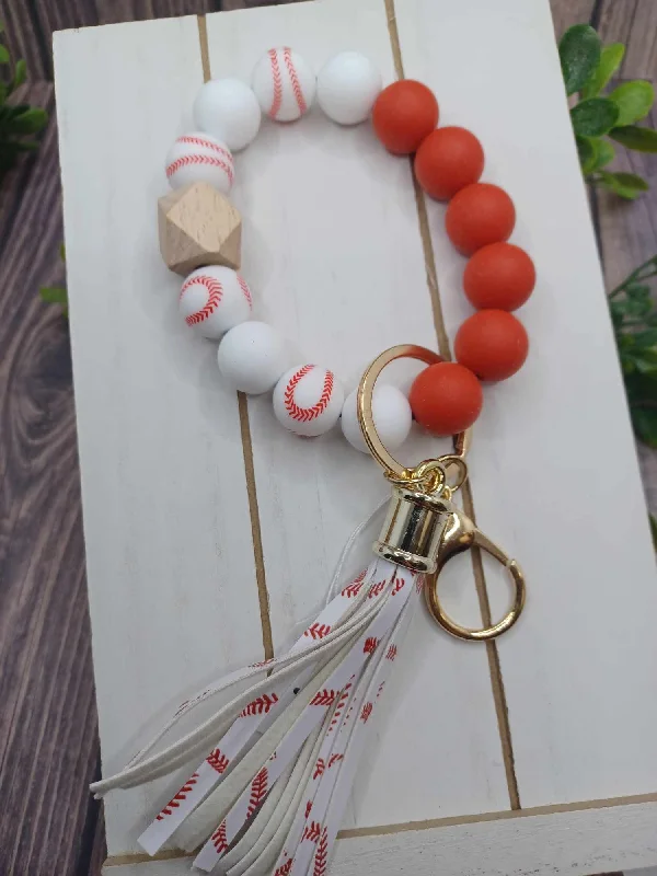Christmas Gingerbread Baseball Beaded Keychain