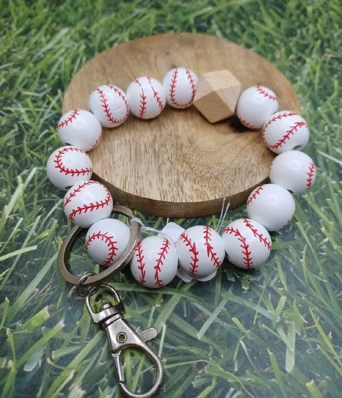 Baseball Beaded Wristlet w/ Lanyard Attachment