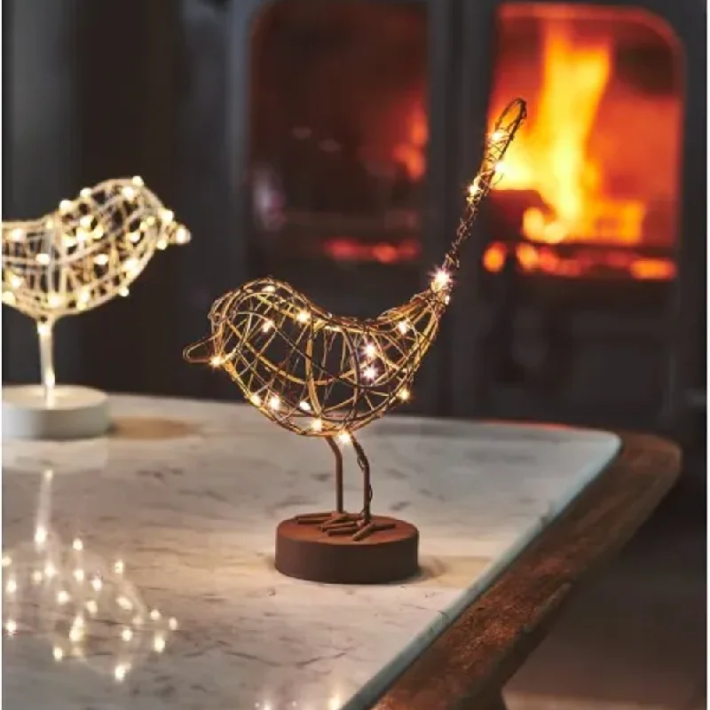 Christmas Family Time Battery Operated LED Table Robin - Copper 20cm