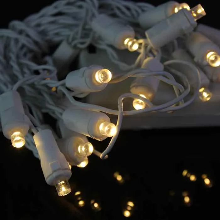 Christmas Wishes 20-light 5mm Warm White LED Battery Lights, White Wire