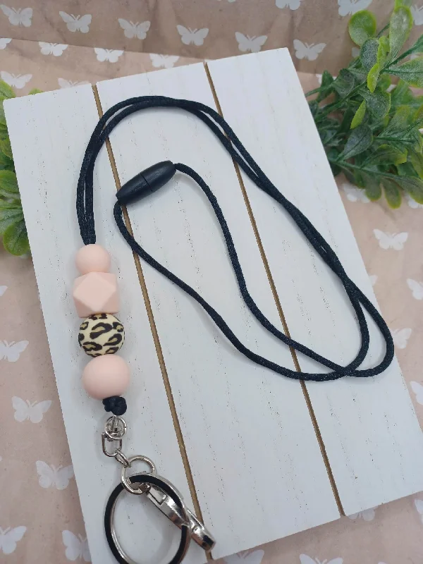 Christmas Family Traditions Beaded Lanyard w/ Peach & Leopard Beads