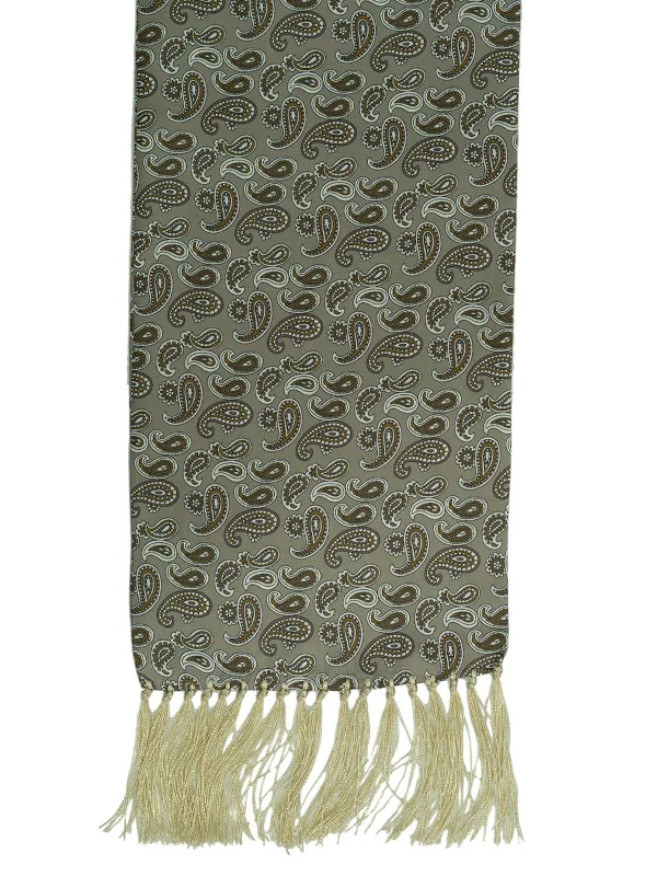 Christmas Frosted Christmas Trees Beige Paisley Print Pure Silk Aviator Scarf
