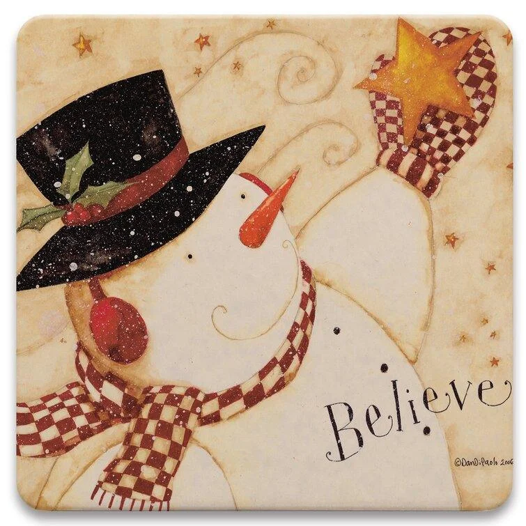 Christmas Snow Globe Decorations Snowman Printed Tabletop Drink Coasters