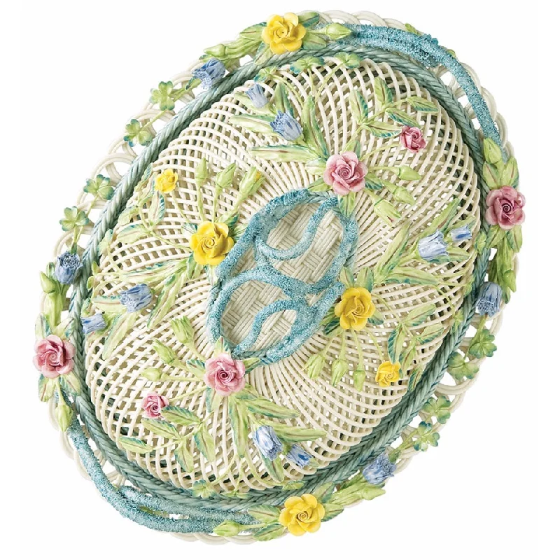 Christmas Winter Night Sky Belleek Classic Oval Covered Basket L/S