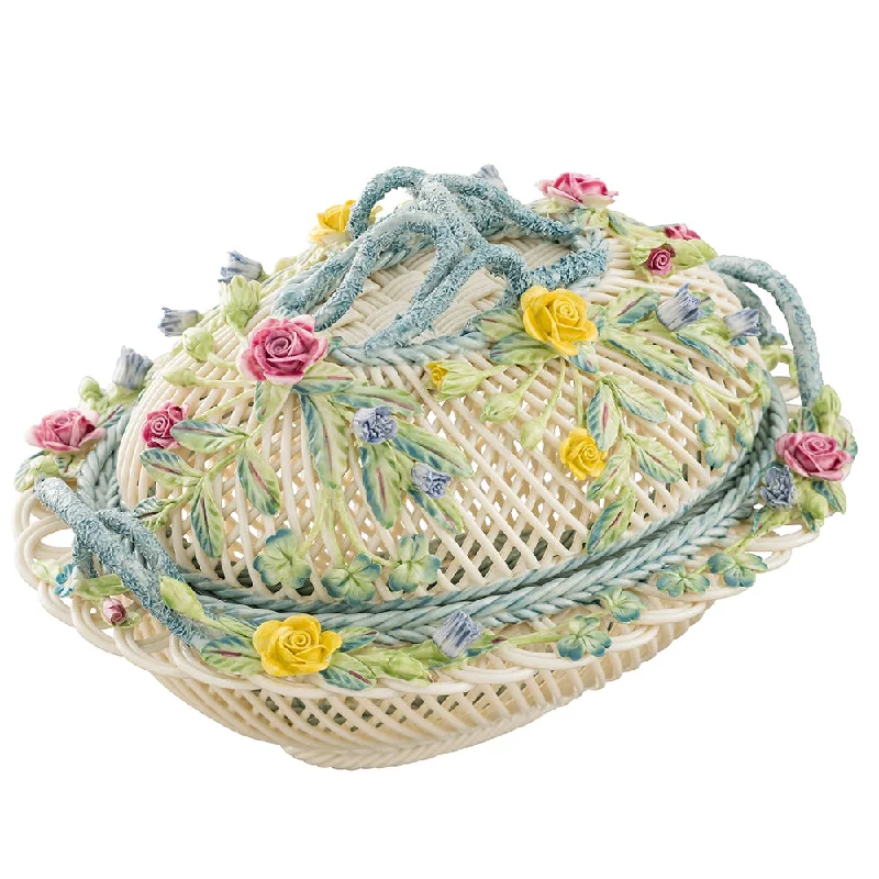 Christmas Jolly Festivities Belleek Classic Oval Covered Basket S/S