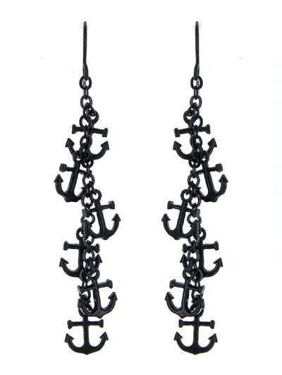 Christmas Shopping Black Anchor Dangle Earrings
