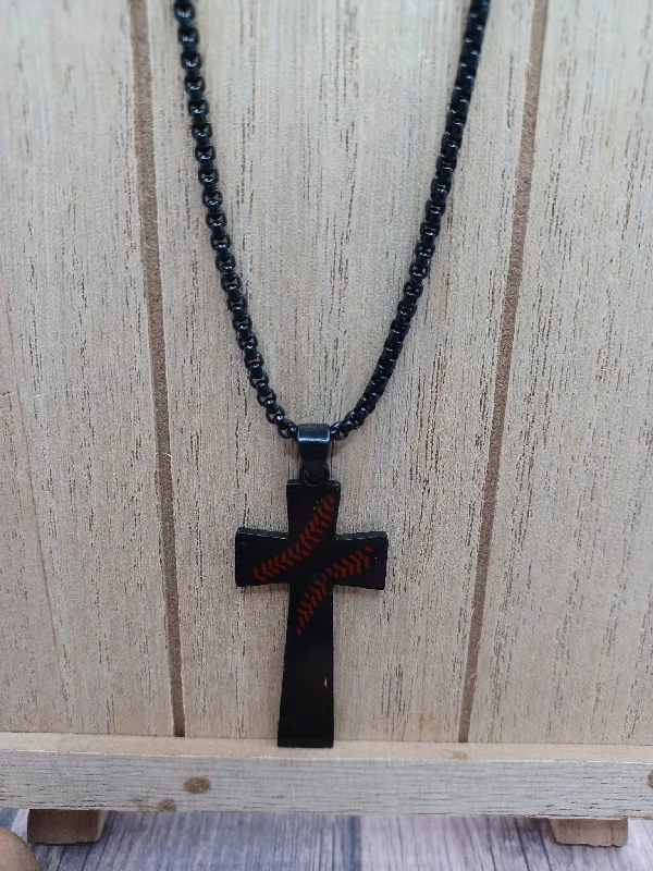 Christmas Winter Night Sky Black Cross Baseball "I Can Do All Things Philippians 4:13" Necklace