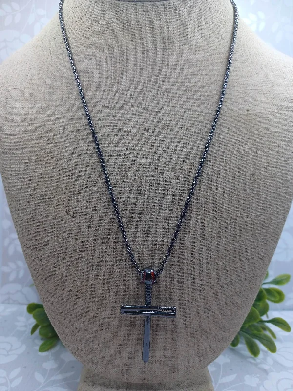 Santa Claus Black Cross Baseball Necklace w/ Nail Detail
