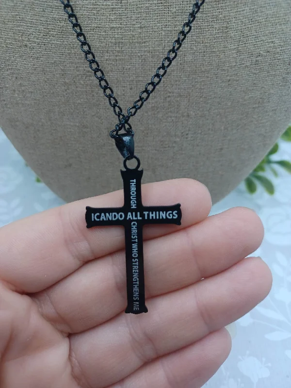 Christmas Music Black Cross Necklace - I can Do all Things through Christ Who Strengthens Me Christmas Music Black Cross Necklace - I can Do all Things through Christ Who Strengthens Me