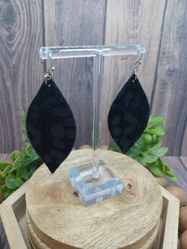 Christmas Church Service Black Faux Fur Leopard Elongated Earrings