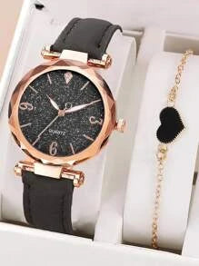 Christmas Celebration Black & Gold Watch & Bracelet Set