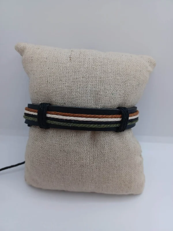 Christmas Day Black Leather & Twine Style Bracelet