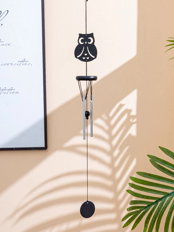 Christmas Cheer Black Owl Wind Chime