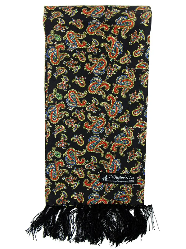 Black & Red Paisley Print Pure Silk Aviator Scarf