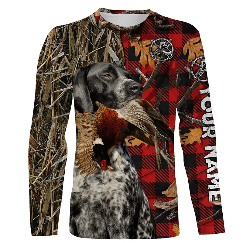 Black roan GSP Pheasant Hunting Dog Red Plaid Camo Custom Name Shirts, Christmas Gifts for Hunters FSD4238 Black roan GSP Pheasant Hunting Dog Red Plaid Camo Custom Name Shirts, Christmas Gifts for Hunters FSD4238