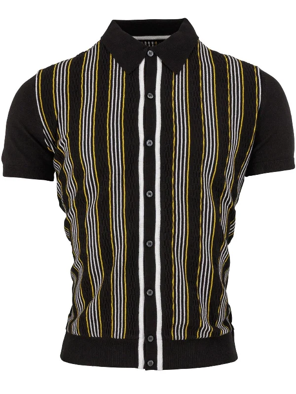 Christmas Pajamas Black Striped Knit Retro Mod Polo Top