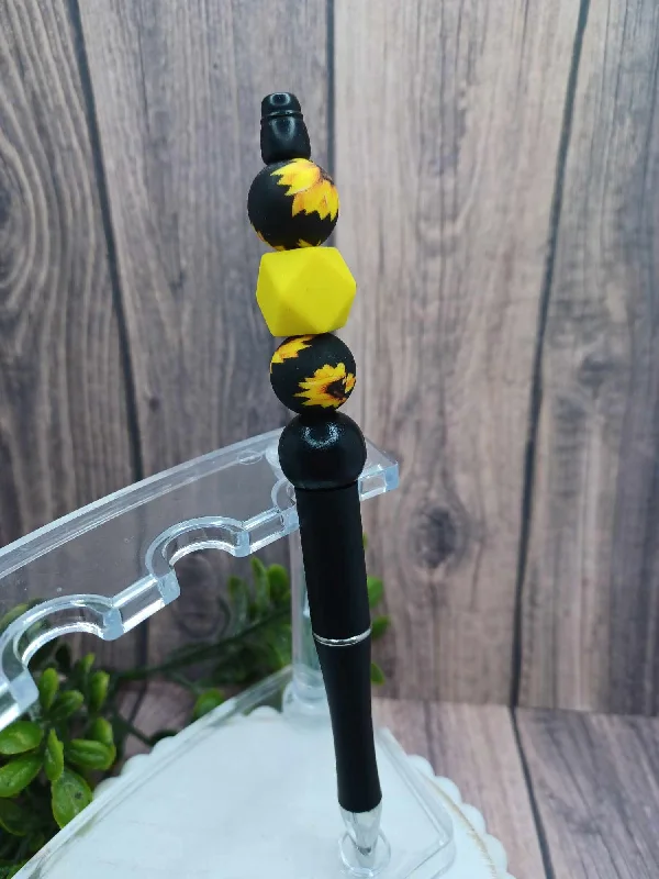 Christmas Winter Night Sky Black & Sunflower Beaded Ink Pen