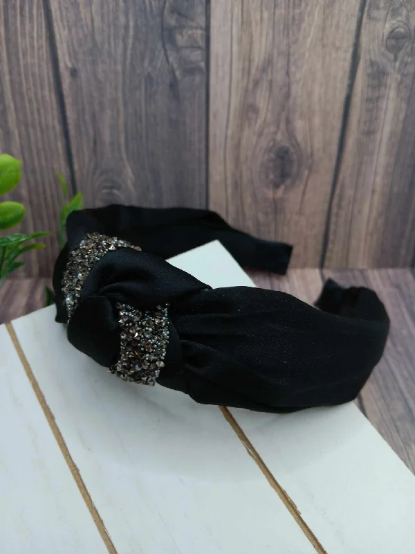 Christmas Holiday Fun Black Top Knot Headband w/ Druzy Crushed Rhinestones