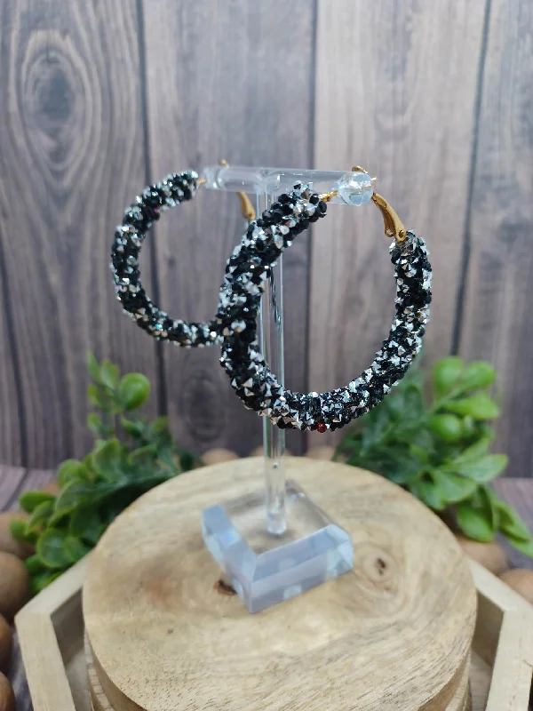 Christmas Magic Black & White Chunky Glitter Hoop Earrings