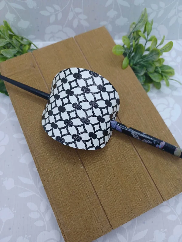 Christmas Peaceful Holiday Mornings Black & White Patterned Ponytail Accessory w/ Black Floral Hair Stick Christmas Peaceful Holiday Mornings Black & White Patterned Ponytail Accessory w/ Black Floral Hair Stick