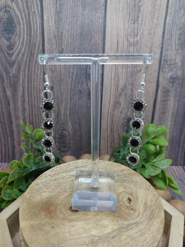 Christmas Centerpiece Black & White Rhinestone Earrings