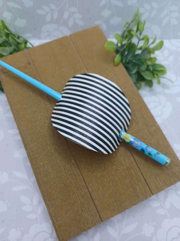 Christmas Wrapped With Love Black & White Striped Ponytail Accessory w/ Blue Hair Stick Christmas Wrapped With Love Black & White Striped Ponytail Accessory w/ Blue Hair Stick