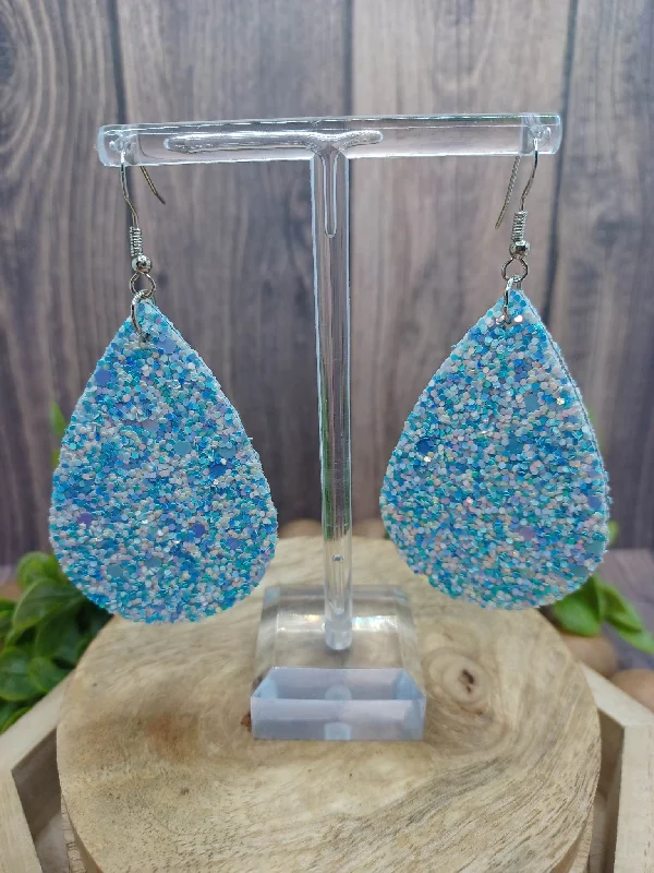 Christmas Countdown Blue Glitter Teardrop Earrings