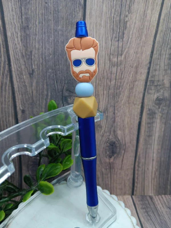 Christmas Day Blue Guy Beaded Ink Pen
