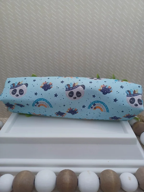 Festive Season Blue Panda & Rainbow Zipper Pencil Pouch