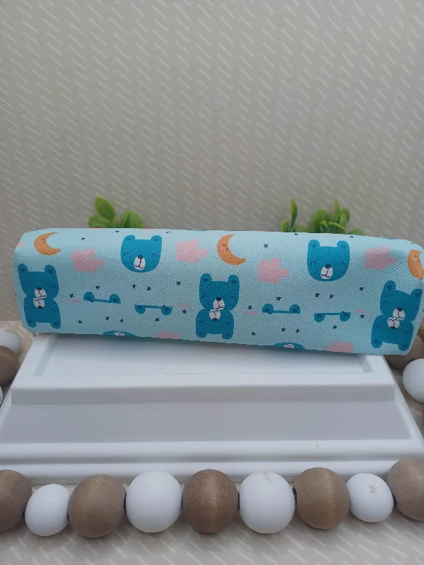 Christmas Candles Blue Teddy Bear Zipper Pencil Pouch