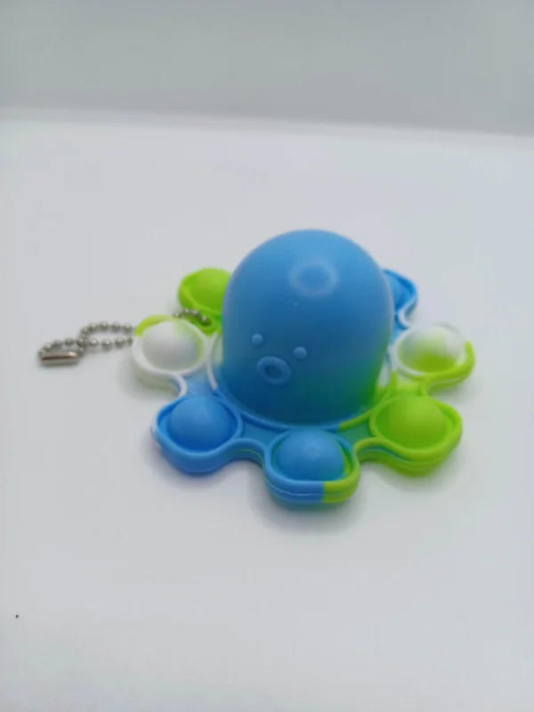 Christmas Festive Night Lights Blue w/ Green & White Octopus Pop-it Keychain