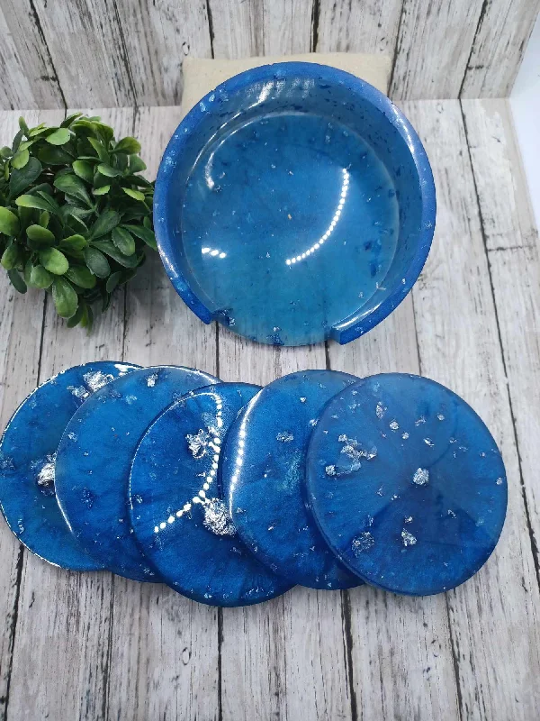 Blue w/ Silver Glitter Acrylic Coaster Set