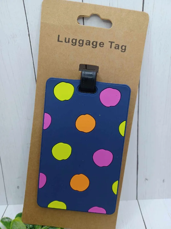 Christmas Warming Cocoa Sips Blue w/ Yellow & Pink Polka Dot Luggage Tag