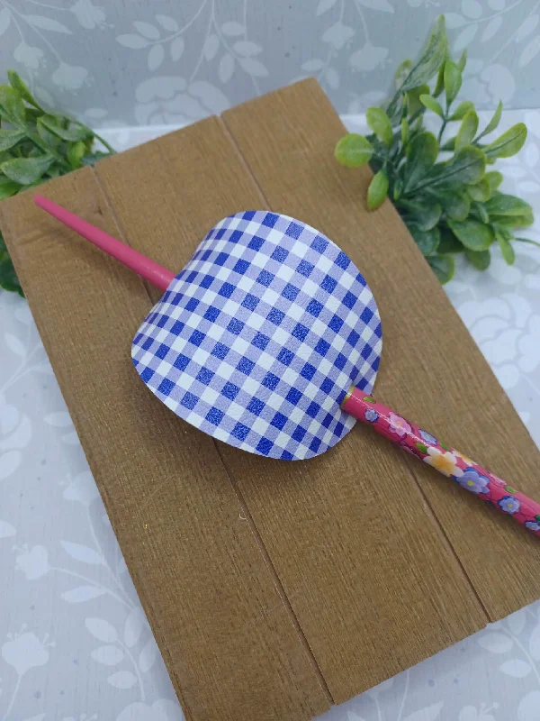 Christmas Holly Berry Wreaths Blue & White Plaid Ponytail Accessory w/ Pink Floral Hair Stick Christmas Holly Berry Wreaths Blue & White Plaid Ponytail Accessory w/ Pink Floral Hair Stick