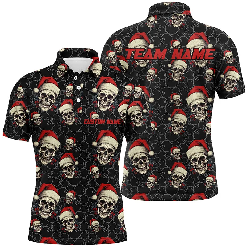 Custom Men Funny Christmas Bowling Polo Shirts Skull Christmas Gifts For Bowlers Outfit IPHW5315 Custom Men Funny Christmas Bowling Polo Shirts Skull Christmas Gifts For Bowlers Outfit IPHW5315
