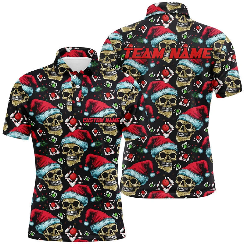 Funny Christmas Skull Wear Santa Hat Bowling Men Polo Shirts Strike Bowling Team Xmas Outfits IPHW5317 Funny Christmas Skull Wear Santa Hat Bowling Men Polo Shirts Strike Bowling Team Xmas Outfits IPHW5317
