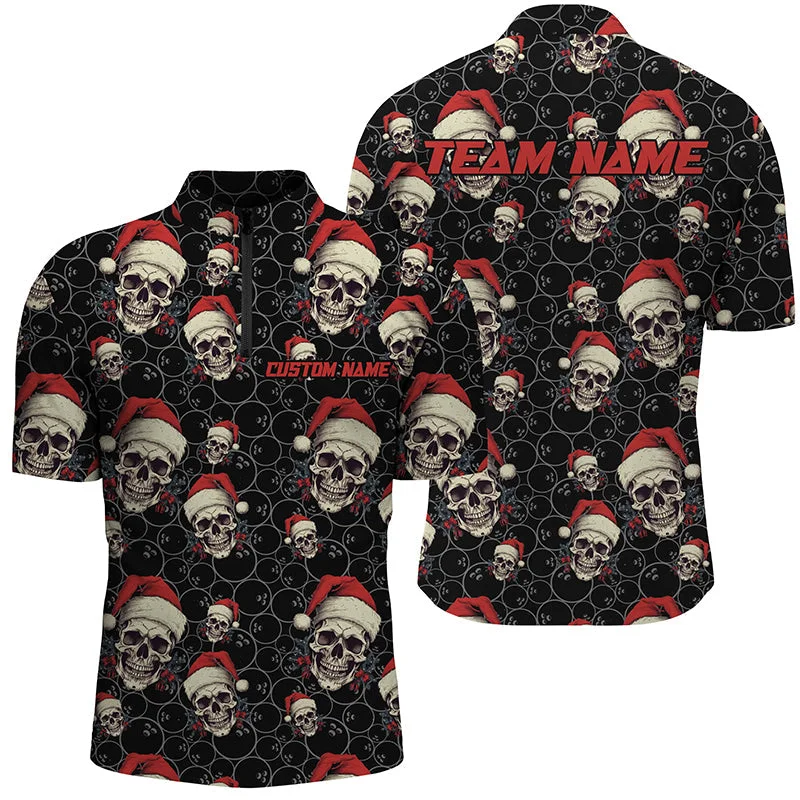 Custom Men Funny Christmas Bowling Quarter Zip Shirts Skull Christmas Gifts For Bowlers Outfit IPHW5315 Custom Men Funny Christmas Bowling Quarter Zip Shirts Skull Christmas Gifts For Bowlers Outfit IPHW5315