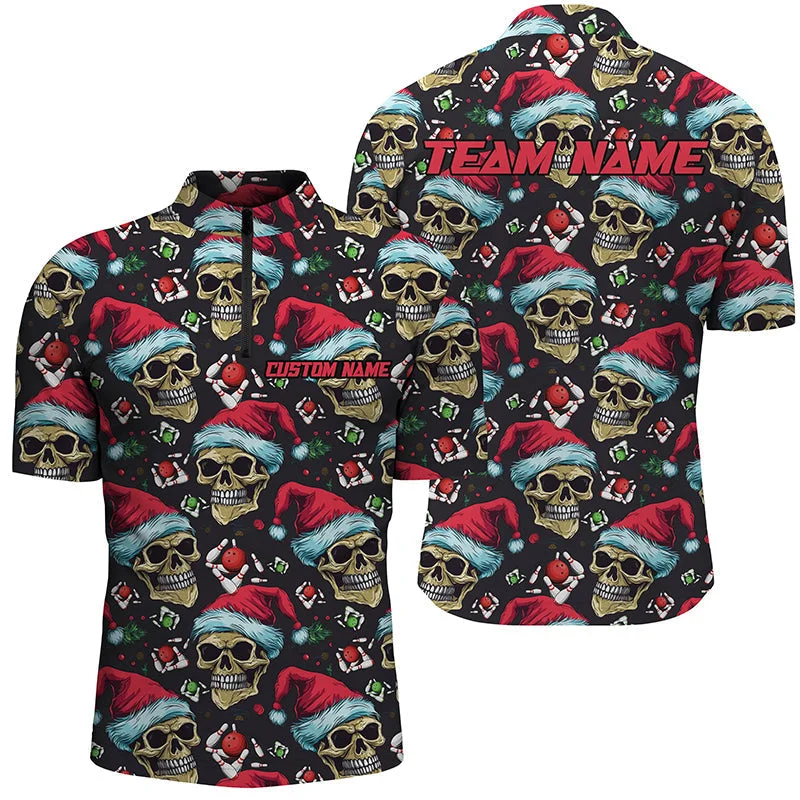 Funny Christmas Skull Wear Santa Hat Bowling Men Quarter Zip Shirts Strike Bowling Team Outfits IPHW5317 Funny Christmas Skull Wear Santa Hat Bowling Men Quarter Zip Shirts Strike Bowling Team Outfits IPHW5317