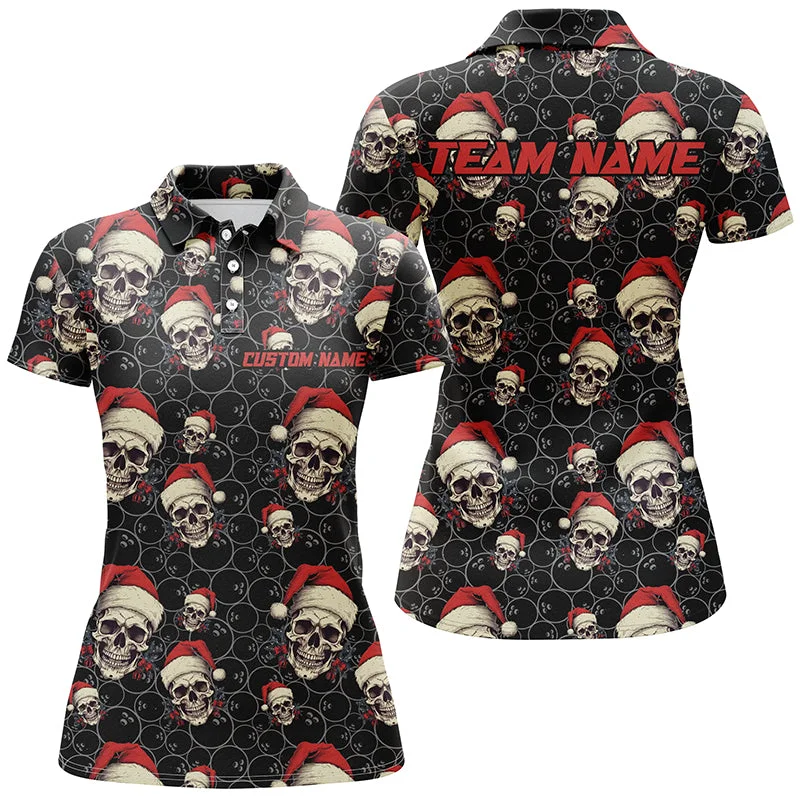 Custom Women Funny Christmas Bowling Polo Shirts Skull Christmas Gifts For Bowlers Outfit IPHW5315 Custom Women Funny Christmas Bowling Polo Shirts Skull Christmas Gifts For Bowlers Outfit IPHW5315