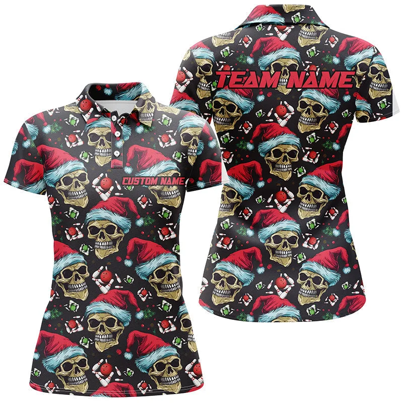 Funny Christmas Skull Wear Santa Hat Women Polo Shirts Strike Bowling Team Xmas Outfits IPHW5317 Funny Christmas Skull Wear Santa Hat Women Polo Shirts Strike Bowling Team Xmas Outfits IPHW5317