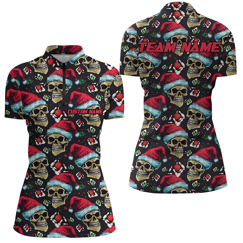 Funny Christmas Skull Wear Santa Hat Women Quarter Zip Shirts Strike Bowling Team Outfits IPHW5317 Funny Christmas Skull Wear Santa Hat Women Quarter Zip Shirts Strike Bowling Team Outfits IPHW5317