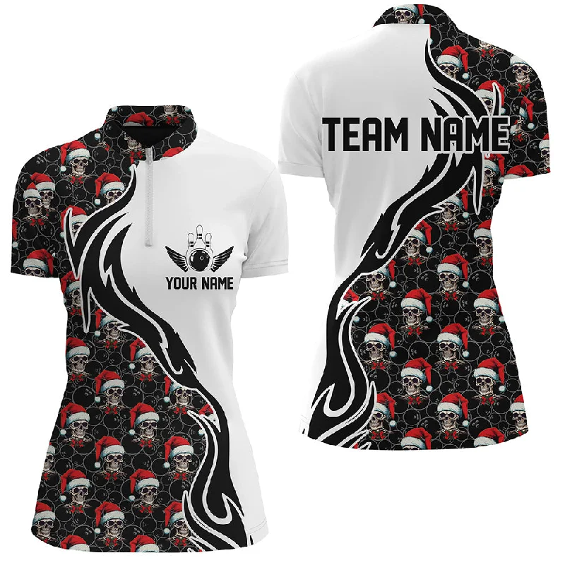Custom Women Bowling Quarter Zip Shirts Christmas Skull Team Bowling Jerseys Bowler Gifts IPHW5376 Custom Women Bowling Quarter Zip Shirts Christmas Skull Team Bowling Jerseys Bowler Gifts IPHW5376