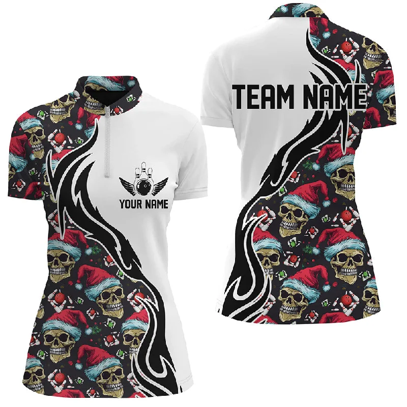 Custom Women Bowling Quarter Zip Shirts Christmas Skull Team Bowling Jerseys Bowler Gifts IPHW5377 Custom Women Bowling Quarter Zip Shirts Christmas Skull Team Bowling Jerseys Bowler Gifts IPHW5377