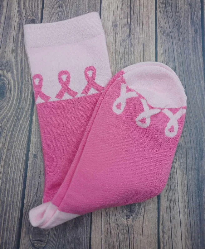 Christmas Snowy Mountains Breast Cancer Awareness Socks - Hot Pink & Soft Pink