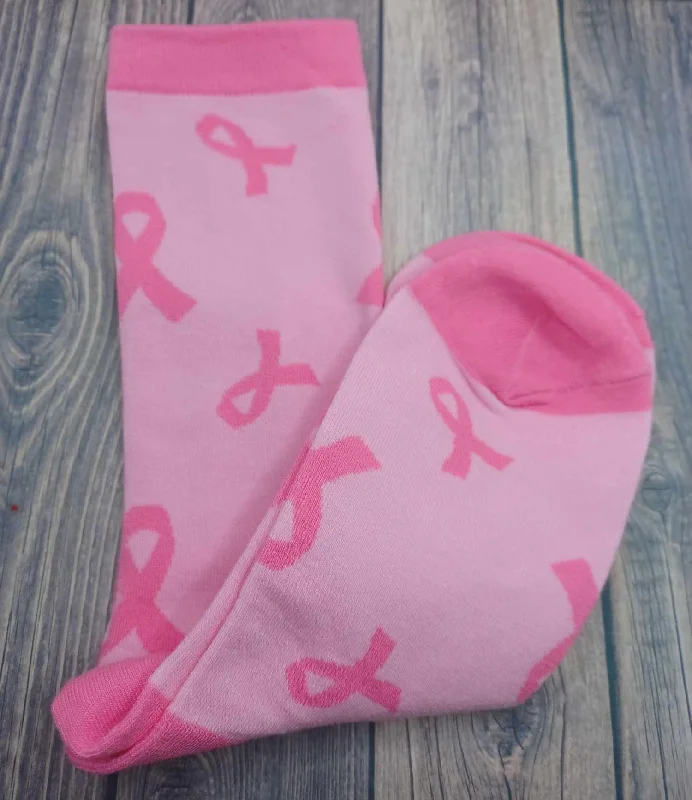 Christmas Snow Globe Decorations Breast Cancer Awareness Socks - Medium Pink w/ Ribbons Christmas Snow Globe Decorations Breast Cancer Awareness Socks - Medium Pink w/ Ribbons