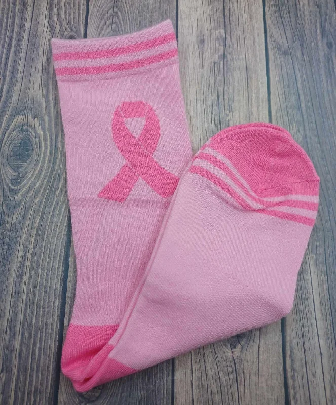 Christmas Dreamy Festive Vibes Breast Cancer Awareness Socks - w/ Pink Striping & Ribbons Christmas Dreamy Festive Vibes Breast Cancer Awareness Socks - w/ Pink Striping & Ribbons