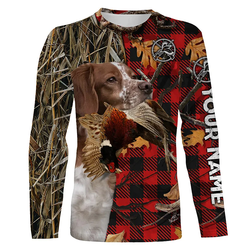 Brittany Pheasant Hunting Dog Red Plaid Camo Custom Name Shirt, Christmas Gifts for Hunters FSD4240 Brittany Pheasant Hunting Dog Red Plaid Camo Custom Name Shirt, Christmas Gifts for Hunters FSD4240