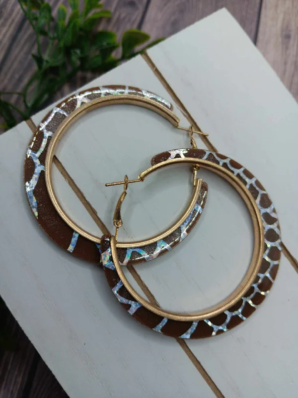 Christmas Cheerful Holiday Atmosphere Brown & Iridescent Hoop Earrings
